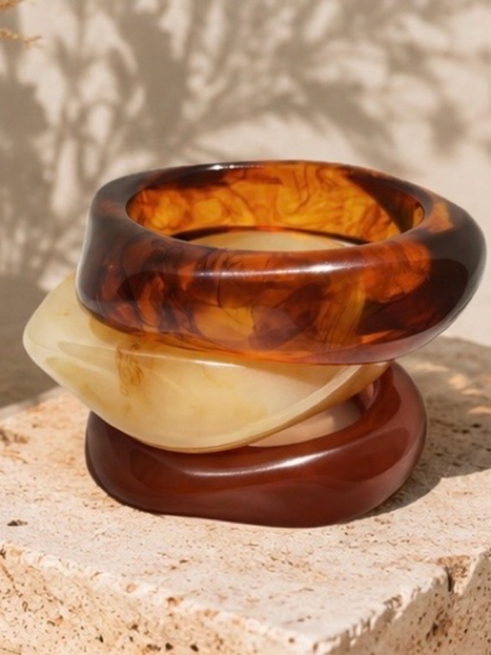 Boho Resin Bangle Bracelet Set Chunky Amber Acrylic Cuff Stack